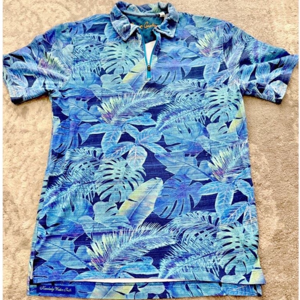 Robert Graham PARADISE GARAGE Zip Polo Tropical Shirt Short Sleeve Men’s Small